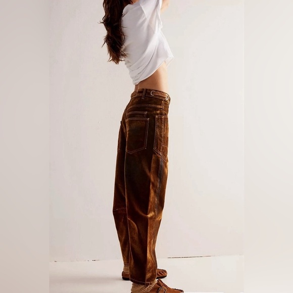 Free people We The Free Moxie Velvet Barrel Jeans Brown Size 24 ( brand new ) - Picture 3 of 16